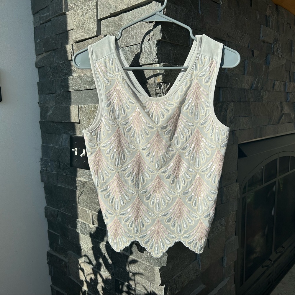 Paper Crane Pastel Sequin Scalloped Tank